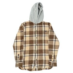 Vans Flannel Shirt Jacket Hoodie Mens Medium Brown Plaid Classic Fit Skate